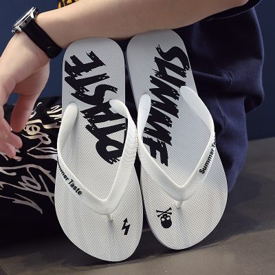 Unisex printed PE flip flops with non-slip flat sole