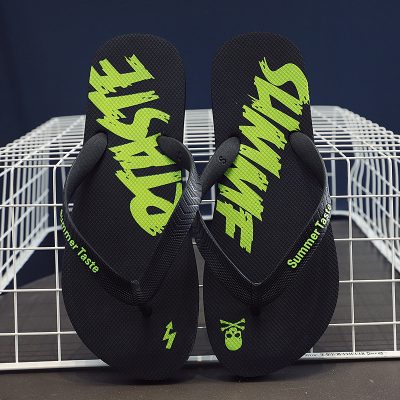 Unisex printed PE flip flops with non-slip flat sole