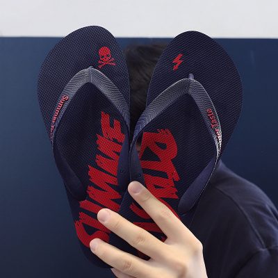 Unisex printed PE flip flops with non-slip flat sole