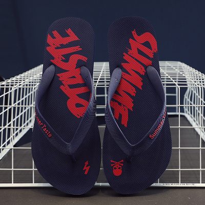 Unisex printed PE flip flops with non-slip flat sole