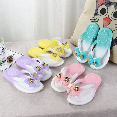 Cute kids summer flip flops with bow and non-slip sole