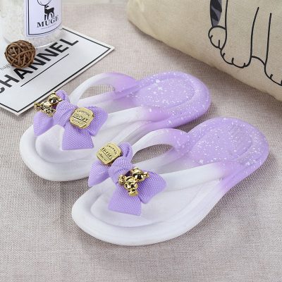 Cute kids summer flip flops with bow and non-slip sole