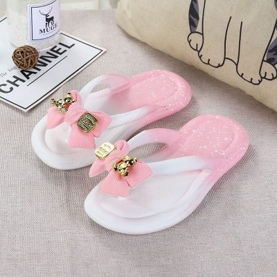 Cute kids summer flip flops with bow and non-slip sole