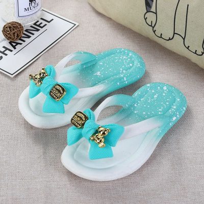 Cute kids summer flip flops with bow and non-slip sole