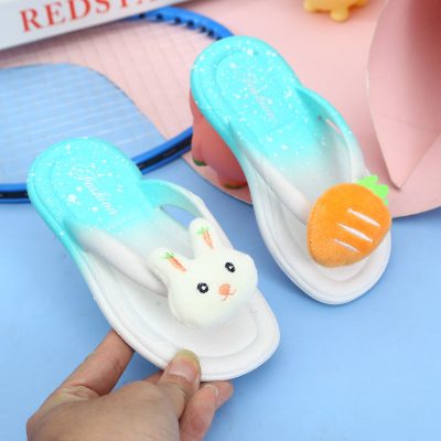Kids cartoon rabbit flip flops with soft non-slip sole