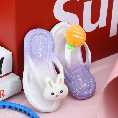 Kids cartoon rabbit flip flops with soft non-slip sole