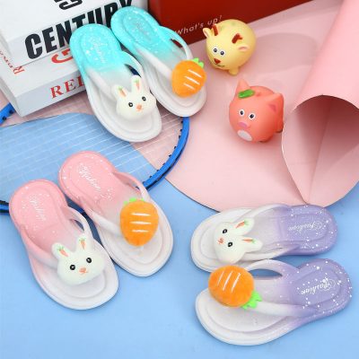 Kids cartoon rabbit flip flops with soft non-slip sole