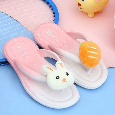 Kids cartoon rabbit flip flops with soft non-slip sole