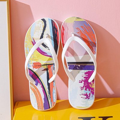 Women’s colorful flat flip flops for summer beach wear