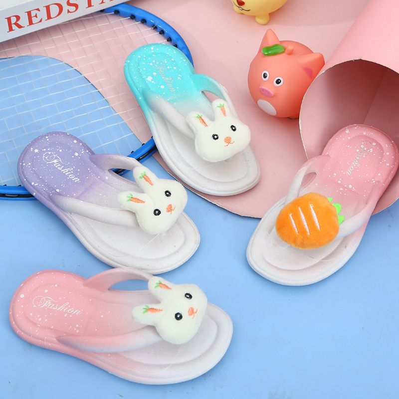 Kids cartoon rabbit flip flops with soft non-slip sole