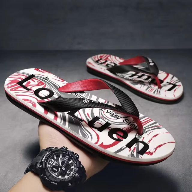 Non-slip fur summer flip flops with hard PVC sole (4) Men's fur PVC flip flops for summer beach wear